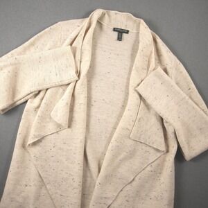 Eileen Fisher Nylon Linen Blend Cardigan Speckled Draped Open Front Petite S
